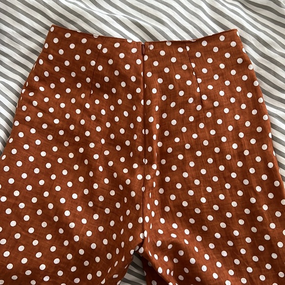 Faithfull the Brand Polka dot rust white linen high waist cropped wide leg pants - Picture 13 of 14